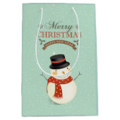 レトロ雪だるま – メリークリスマス ミディアムペーパーバッグ (正面)