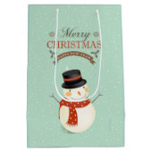 レトロ雪だるま – メリークリスマス ミディアムペーパーバッグ (裏面)