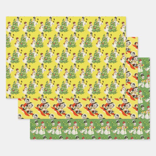 レトロ雪だるま ラッピングペーパーシート (セット)