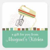 レトロ電動ミキサベーキング料理ギフトラベルラベル スクエアシール (正面)