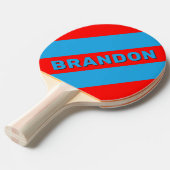 レトロ電気青色赤3はっきりした個ストライプ名w 卓球ラケット (正面アングル)