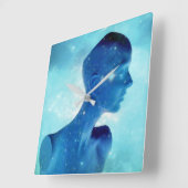 レトロ電気青 スクエア壁時計 (傾斜)