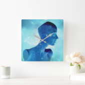 レトロ電気青 スクエア壁時計 (ホーム)