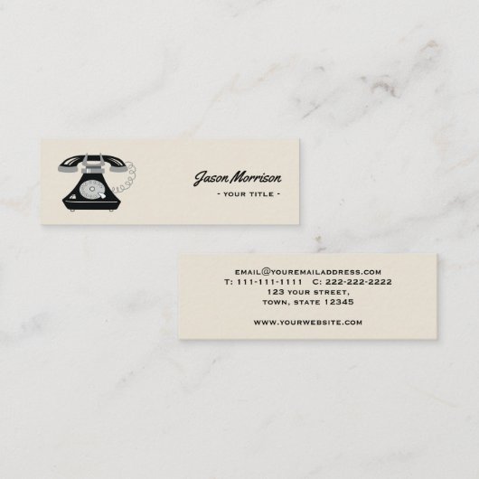 レトロ電話ブラックオールドスタイルプロフェッショナル スキニー名刺 (正面/裏面)