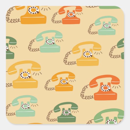 レトロ電話、カラフルシームレスなパターン。 スクエアシール (正面)