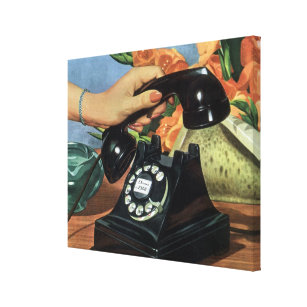 レトロ電話（ロータリダイヤル付き）、ヴィンテージ業 キャンバスプリント