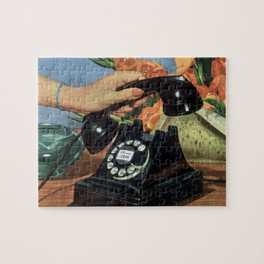 レトロ電話(ロータリダイヤル付き)、ヴィンテージ業 ジグソーパズル (横)