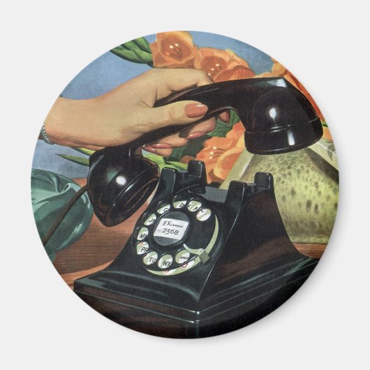 レトロ電話（ロータリダイヤル付き）、ヴィンテージ業 マグネット (正面)