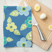 レトロ青い花 キッチンタオル (四つ折り)