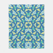 レトロ青い花 フリースブランケット (正面)