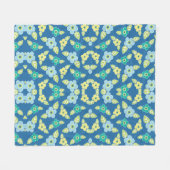 レトロ青い花 フリースブランケット (正面(横))