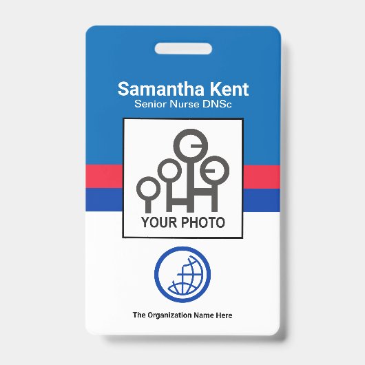 レトロ青い赤い色の列写真スタッフナースID バッジ (正面)