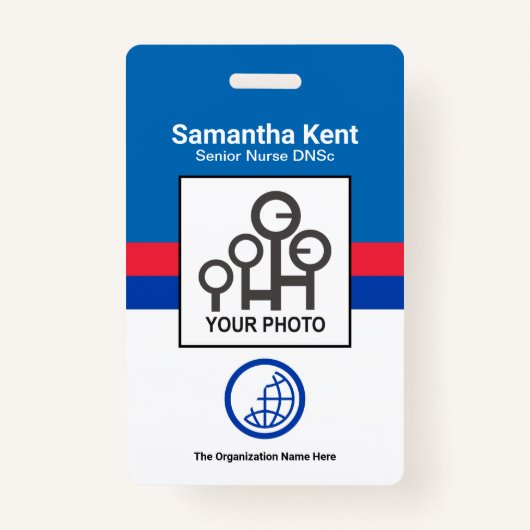 レトロ青い赤い色の列写真スタッフナースID バッジ (正面)