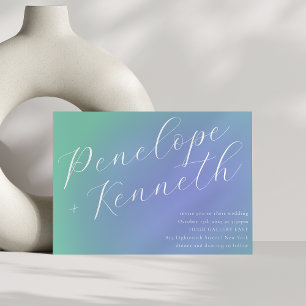 レトロ青の緑のグラデーショエレガントンスクリプ結婚ト 招待状