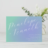 レトロ青の緑のグラデーショエレガントンスクリプ結婚ト 招待状 (スタンド正面)