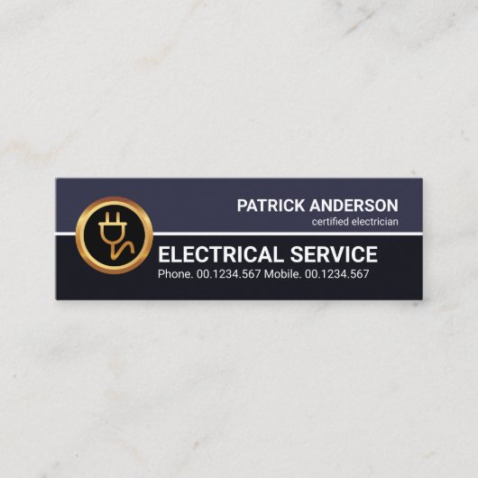 レトロ青層プロフェッショナル金ゴールド電源プラグ スキニー名刺 (正面)