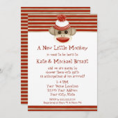 レトロ靴下モンキーストッキングキャップ男の赤ちゃんシャワー 招待状 (正面/裏面)