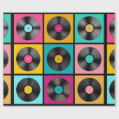 レトロ音楽の背景とビニールレコード – vintag ラッピングペーパー (フラット)