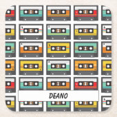 レトロ音楽カセットテープDJおよびミュージシャン スクエアペーパーコースター (正面)