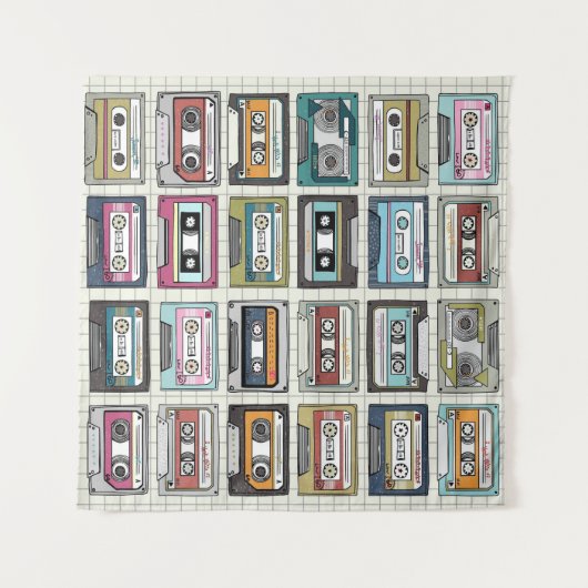 レトロ音楽カセット:懐かしいアイコン タペストリー (正面(横))