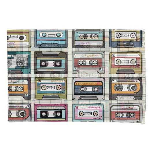 レトロ音楽カセット：懐かしいアイコン 枕カバー (正面)