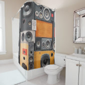 レトロ音楽スピーカーウォールデザイン シャワーカーテン (インサイチュ)