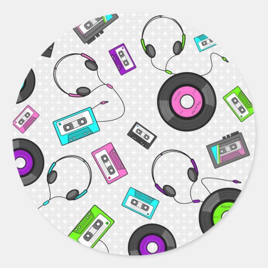 レトロ音楽パターン ラウンドシール (正面)