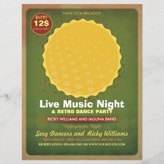 レトロ音楽パーティーのフォトフレーム付きフライヤー チラシ (正面)
