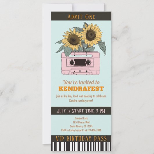 レトロ音楽フェスティバルダンスパーティーチケット誕生日 (正面)