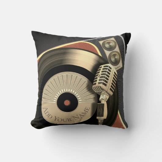 レトロ音楽ヴィンテージのマイクロフォンおよびレコード クッション (正面)