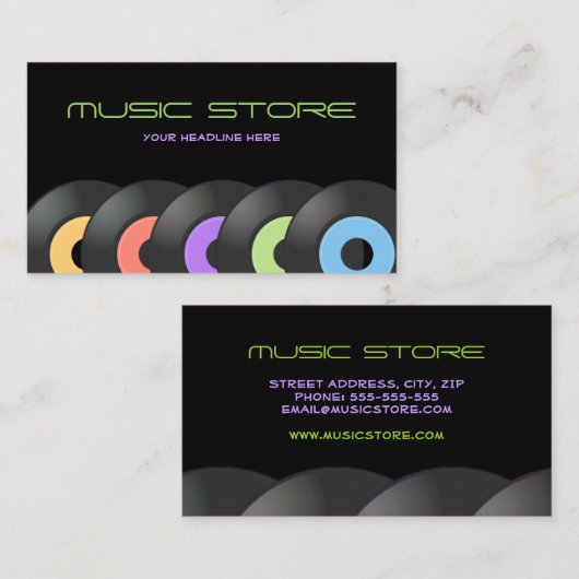 レトロ音楽店のビニールの名刺 名刺 (正面/裏面)
