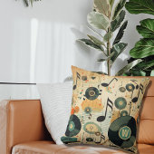 レトロ音楽愛好家のビニールミュージックノートモノグラム クッション