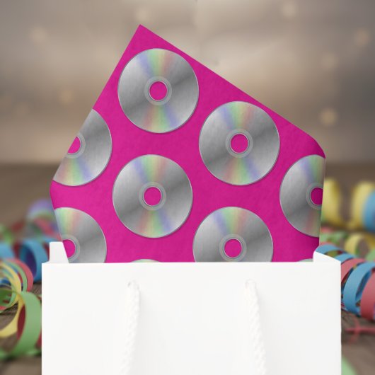 レトロ音楽CDパターンホットピンクティッシュペーパー 薄葉紙