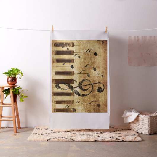 レトロ音符とピアノ ファブリック (インサイチュ)