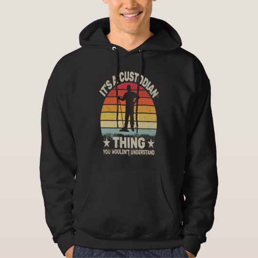 レトロ風な清掃員の仕事Tシャツ モップがけに最適 パーカ (正面)