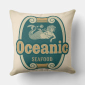 レトロ風の人魚の海の幸ラベル クッション (裏面)