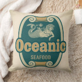 レトロ風の人魚の海の幸ラベル クッション (ブランケット)