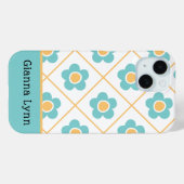 レトロ風アクアマリンイエローフラワーモノグラム Case-Mate iPhoneケース (裏面 (横))
