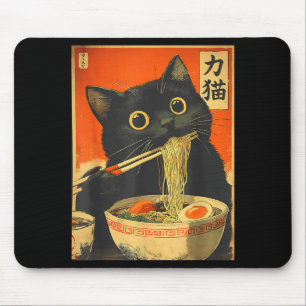 レトロ風アニメ 猫ラーメン 和風猫 グラフィック A マウスパッド
