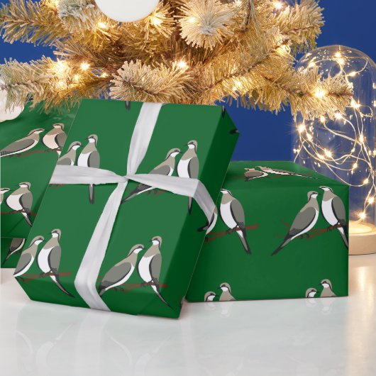 レトロ風カットアウトステンシルデザイン: 二羽のキジバト 1 ラッピングペーパー (クリスマス)