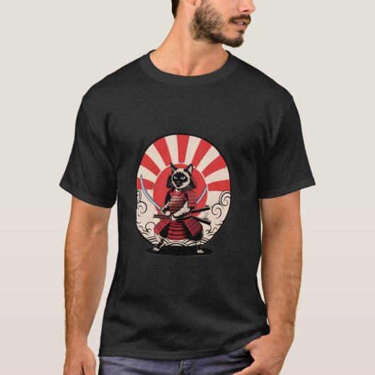 レトロ風サムライ猫 Tシャツ (正面)