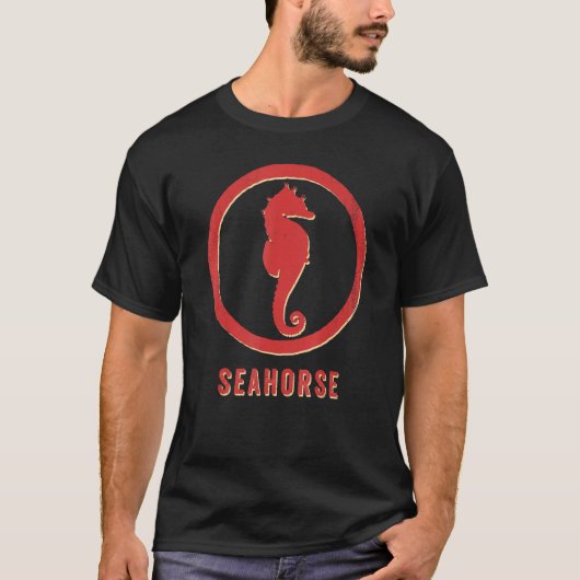 レトロ風ビンテージスタイルのタツノオトシゴ好きな動物愛好家 Tシャツ (正面)