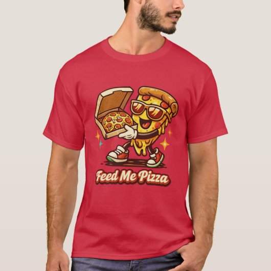 レトロ風ピザの面白いTシャツ Tシャツ (正面)