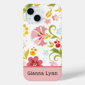 レトロ風ピンクの花のモノグラム Case-Mate iPhoneケース (裏面)