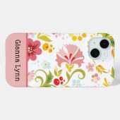 レトロ風ピンクの花のモノグラム Case-Mate iPhoneケース (裏面 (横))