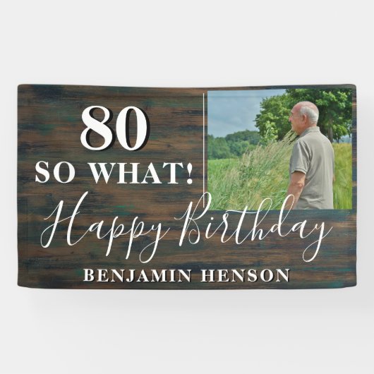 レトロ風ファニー80 So What 80歳の誕生日パーティー写真 横断幕 (横)