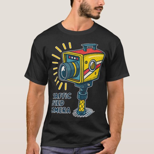 レトロ風交通スピードカメライラスト Tシャツ (正面)