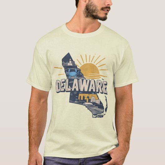 レトロ風光明媚デラウェアシルエット Tシャツ (正面)