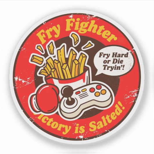 レトロ風格闘ゲームとフライドポテトデザイン シール (正面)