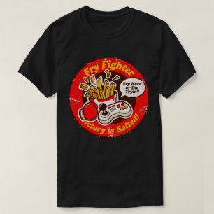 レトロ風格闘ゲームとフライドポテトデザイン Tシャツ